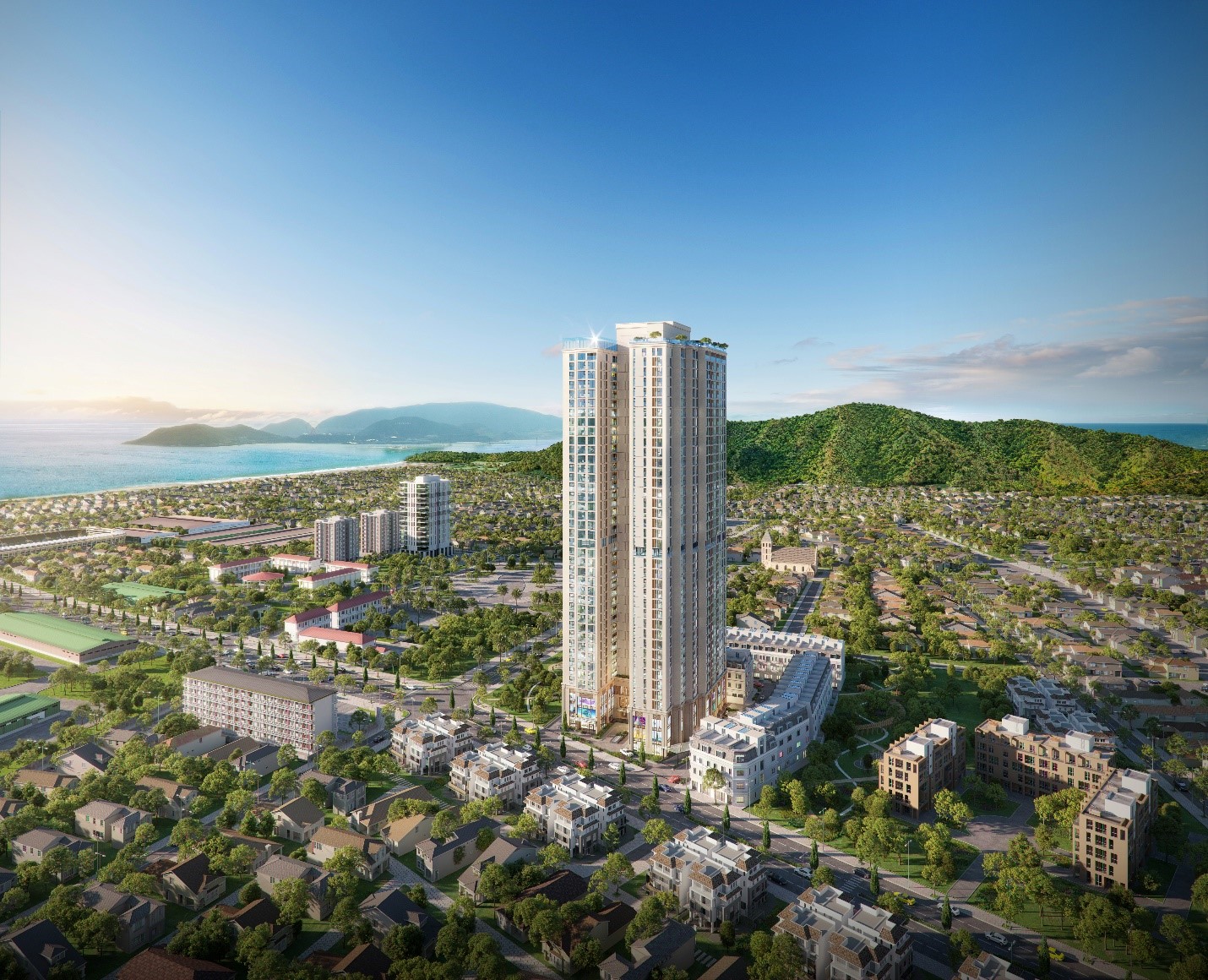 Dự án Grand Mark Nha Trang (phường Phước Long, TP Nha Trang) bổ sung nguồn cung các sản phẩm căn hộ, dual-key, penthouse và shop villa... ra thị trường. Ảnh phối cảnh: PropertyX