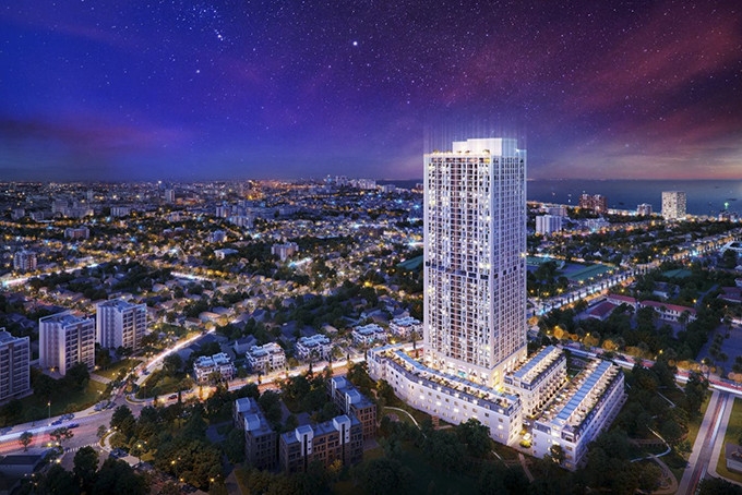 Dự án Grand Mark Nha Trang cung cấp ra thị trường đa dạng sản phẩm căn hộ, dual-key, penthouse và shop villa đáp ứng nhu cầu của nhiều đối tượng khách hàng. Ảnh phối cảnh: PropertyX