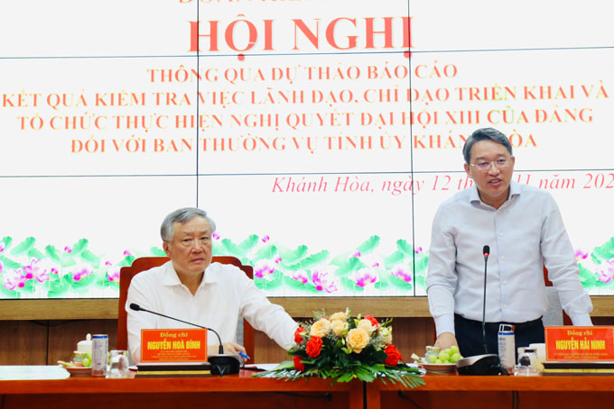 Bí thư Tỉnh ủy Nguyễn Hải Ninh phát biểu tại buổi làm việc với Đoàn kiểm tra 540 của Bộ Chính trị.