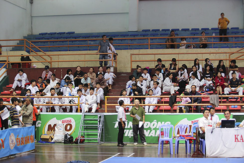 Martial art players and other spectators seeing tournament