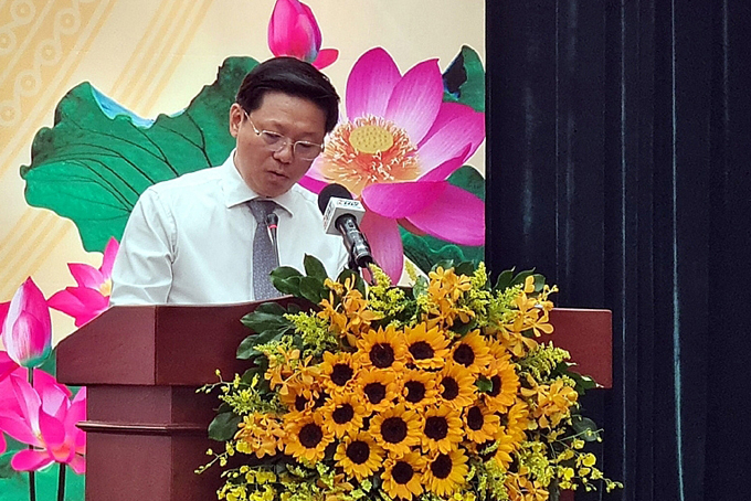 Phó trưởng ban Ban Tuyên giáo Trung ương Trần Thanh Lâm báo cáo công tác báo chí năm 2022 và phương hướng, mục tiêu, nhiệm vụ, giải pháp năm 2023.