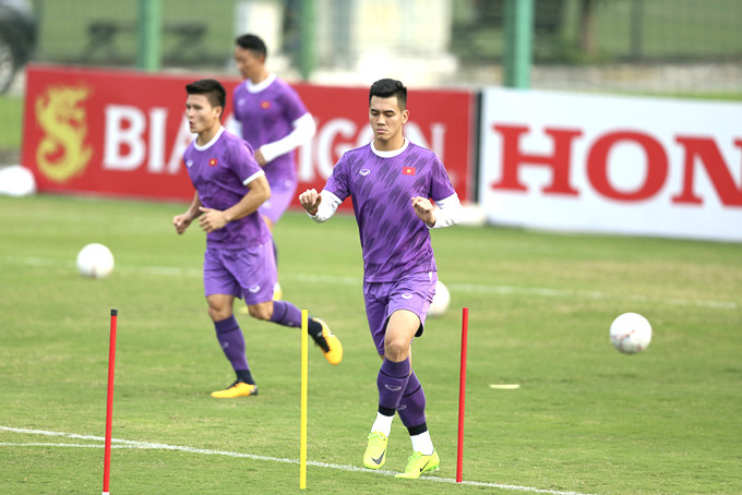 Vietnamese players practicing for the final group stage match (Source: VFF)