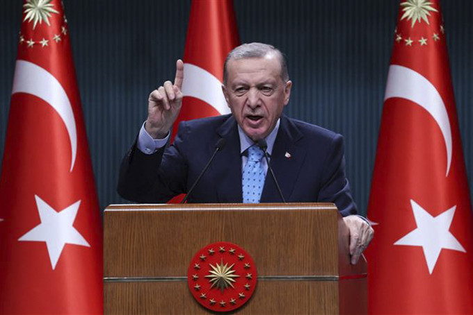 Tổng thống Thổ Nhĩ Kỳ Recep Tayyip Erdogan phát biểu tại Ankara ngày 26/12/2022. Ảnh: AFP/TTXVN