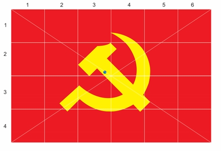 2. Hình 1b: Chia ô Đảng kỳ (Chấm “xanh” là tâm Búa Liềm)