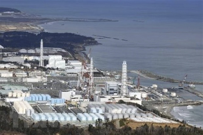 Các bể nước thải có chứa phóng xạ đã qua xử lý tại nhà máy điện hạt nhân Fukushima, Nhật Bản, ngày 8/1/2021. (Nguồn: Kyodo/TTXVN)