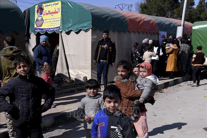 Lều trại dành cho người dân bị mất nhà cửa trong trận động đất ở Aleppo, Syria, ngày 16/2/2023. Ảnh: THX/TTXVN