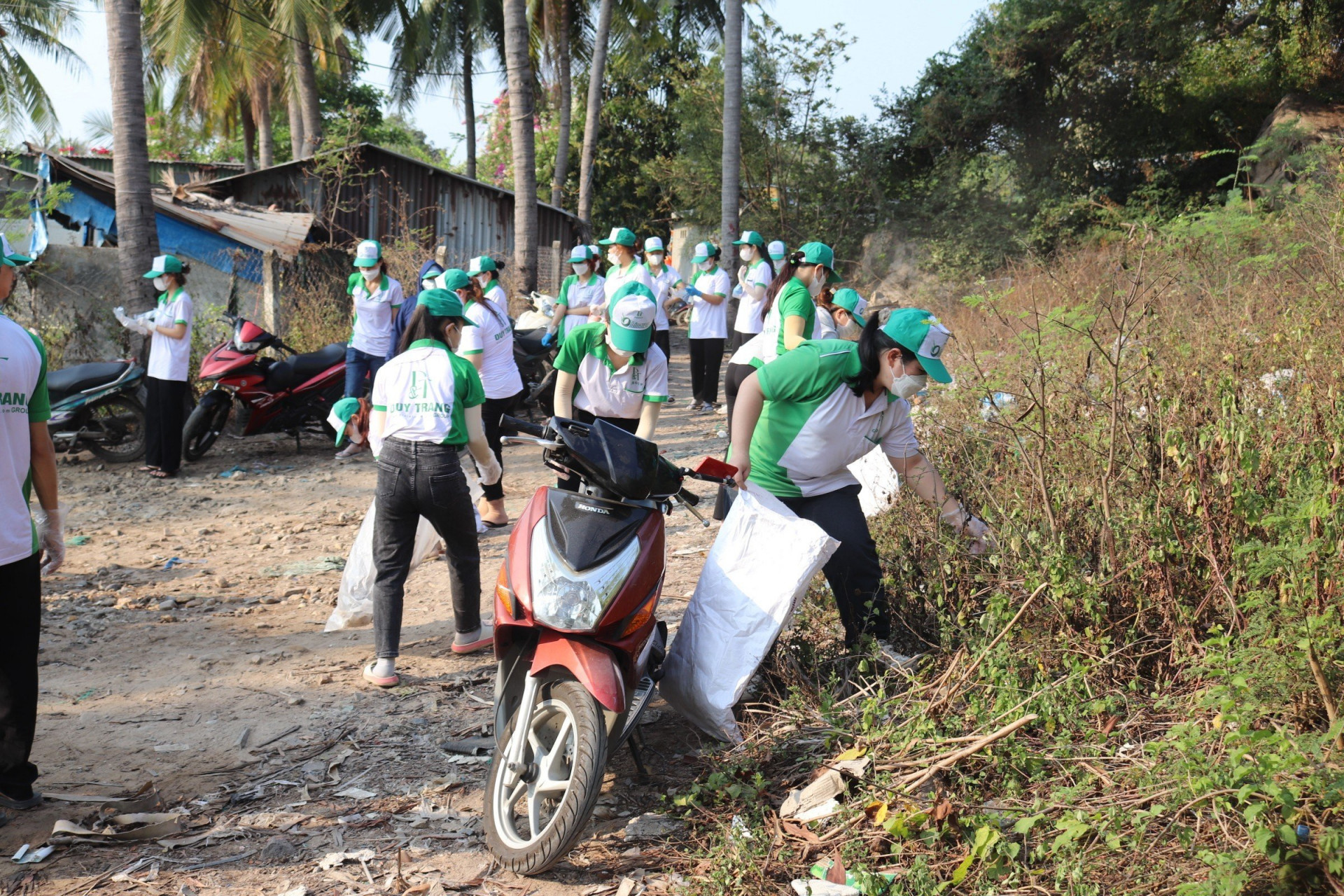 Rác thải trên đường vào thôn Lương Hòa cũng được các bạn trẻ thu gom sạch sẽ.