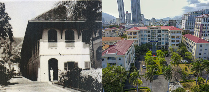 Hình ảnh Viện Pasteur Nha Trang ngày xưa (ảnh tư liệu) và diện mạo ngày nay. Ảnh: Vĩnh Thành