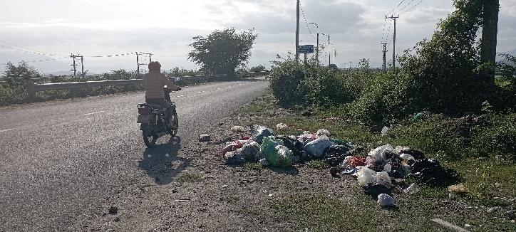 Bỏ rác bừa bãi bên đường